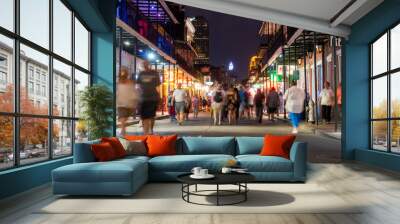 people walking on Bourbon street Wall mural