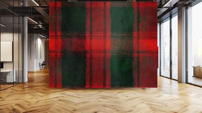 Red and green plaid pattern, traditional Christmas textile background Wall mural