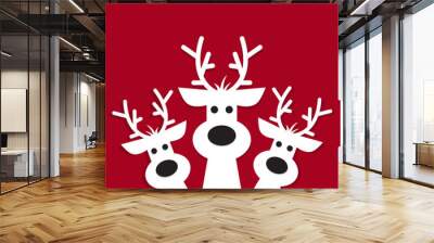 Cute Christmas reindeer on a red background. Christmas background, banner, or card. Wall mural