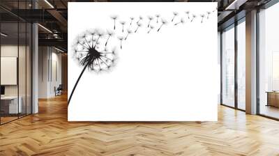 Vector illustration dandelion time. Black Dandelion seeds blowing in the wind. The wind inflates a dandelion isolated on white background. Wall mural