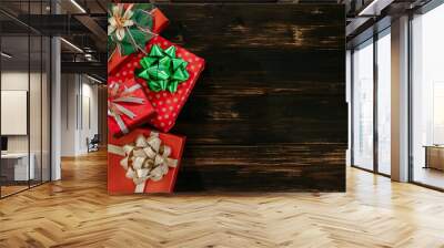 Christmas background on dark wooden board. Wall mural