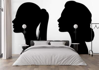 a sign of several female silhouettes in profile. vector on isolated background. turn. number. diversity young women for poster or text. elegant background as well. Wall mural