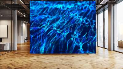 Abstract background with connecting dots and lines. Technology background . Abstract digital wave of particles. 3d. Futuristic point wave. Wall mural