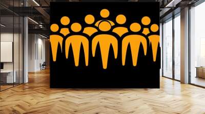 Abstract figures in orange showcase community unity, standing together against a black background in a creative context Wall mural