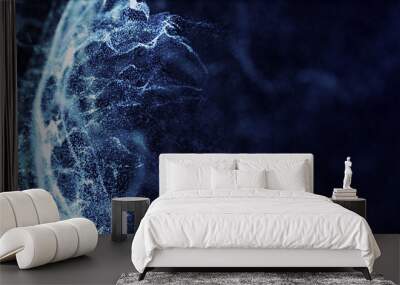 Abstract water splash.Big data. Cyber or technology background. Neon flare. 3D rendering. Wall mural