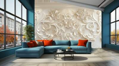 AI generated illustration luxury white wall design bas-relief with stucco mouldings rococo element Wall mural