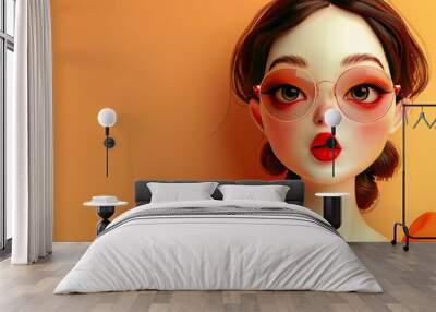 AI generated image of beautiful female charming lady cartoon character isolated on colorful background Wall mural