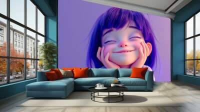 AI generated image of beautiful female charming lady cartoon character isolated on colorful background Wall mural