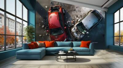 AI generated image of two cars crash in accident top view Wall mural