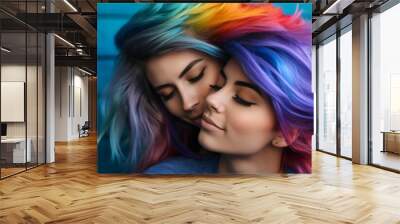 AI generated picture of two charming homosexual girls spending romantic time together Wall mural