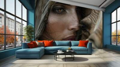 AI generative picture of beautiful woman caring and nurturing for an animal Wall mural