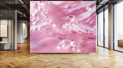 Beauty serum gel texture. Pink clear skincare cream with bubbles background. Transparent colored cosmetic product close up Wall mural