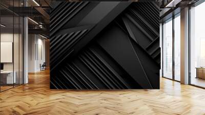 Black abstract corporate background. Minimal design. Black grey abstract modern background for design. Dark. Geometric shape. 3d effect. Diagonal lines, stripes.. Generative AI Wall mural