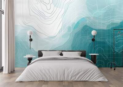 Blue and green abstract background with intersecting lines and shapes Wall mural