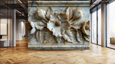 Botanical bas reliefs wall decor created with generative AI technology Wall mural