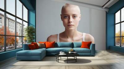 Cancer awareness conceptual Generative AI illustration with bald hairless person after chemo treatment Wall mural