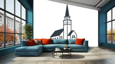 Church building icon. Church in continuous line art drawing style. Abstract church building. Minimalist black linear sketch isolated on white background. Church tower. Vector illustration. Wall mural