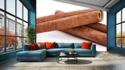 Cinnamon sticks isolated on white background. Cinnamon packaging Wall mural