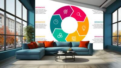 Circle elements of graph, diagram with 6 steps, options, parts or processes. Template for infographic, presentation Wall mural