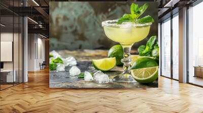 Classic margarita with lime ice and mint in a glass Wall mural