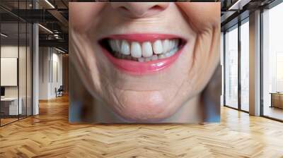 Close up shot of a smile with white healthy teeth made with generative AI technology Wall mural