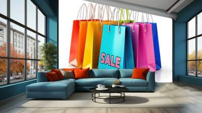 Colorful shopping bags standing in a row for sale Wall mural