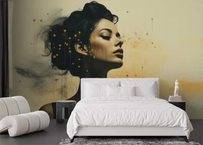 Contemporary artwork photo collage pop art vintage pinup trend style wallpaper Generative AI technology Wall mural