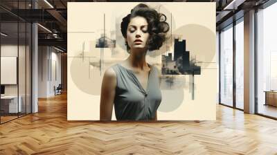 Contemporary artwork photo collage pop art vintage pinup trend style wallpaper Generative AI technology Wall mural