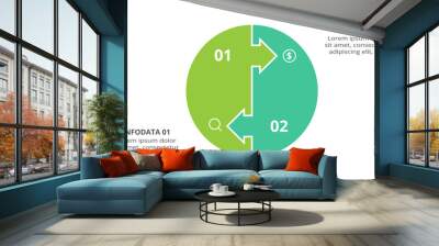 Creative concept for infographic with 2 steps, options, parts or processes. Business data visualization. Wall mural