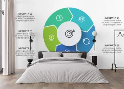 Creative concept for infographic with 5 steps, options, parts or processes. Business data visualization. Wall mural