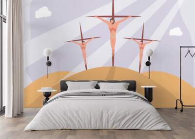 Crucifixion of Jesus Christ. Atonement for the sins of men. The Word of God. Christianity. The number of believers is growing. Jesus Christ. Holy places. Bible study concept. Colorful vector Wall mural