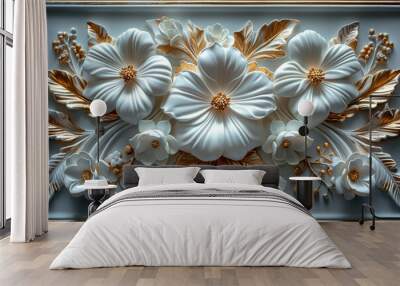 Decorative carved marbled flowers modern and stylish room decor generative AI Wall mural