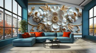 Decorative carved marbled flowers modern and stylish room decor generative AI Wall mural