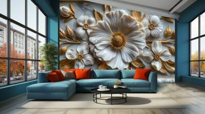 Decorative carved marbled flowers modern and stylish room decor generative AI Wall mural