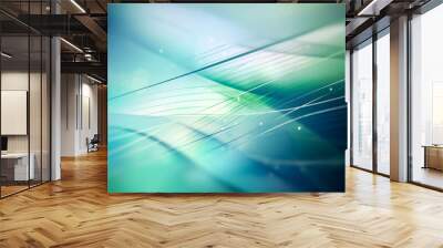 digital waves with depth of field and bokeh. Futuristic background for business presentations. abstract lines, high tech, in colors of muted blue and green, blurred. Generative AI Wall mural