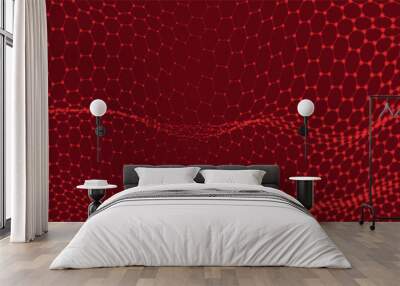 Futuristic hexagon background. Futuristic honeycomb concept. Wave of particles. 3D rendering. Data technology background Wall mural