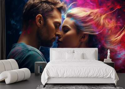 Generative ai fantasy surreal image of romantic story people in love on colorful background Wall mural