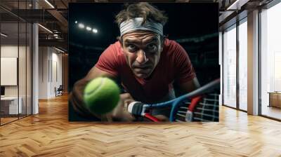 Generative AI illustration of focused tennis player on court ready for important championship league match Wall mural