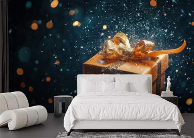 Generative AI Image of Christmas festive event occasion birthday Gifts Wrapped Ribbon for Festive Celebration Wall mural