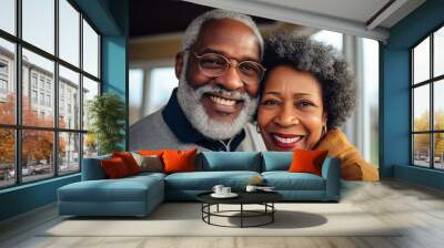 Generative AI image photo of cheerful positive beautiful elderly couple have fun together Wall mural