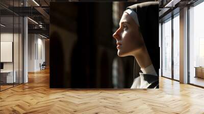 Generative AI picture of monastery sister nun praying have faith believe in God happiness Wall mural