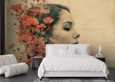 Generative AI technology cut-out graphical retro collage with vivid vintage elements paper art design Wall mural