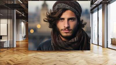 Generative AI technology picture of young arab man experienced worker modern life Wall mural