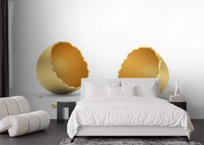 Golden broken empty eggshell isolated on white. 3d illustration  Wall mural