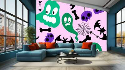 Halloween cute pumpkins seamless monsters pattern for wrapping paper and fabric Wall mural