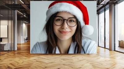 Happy people celebrating christmas holiday atmosphere in hospital generative ai portrait Wall mural