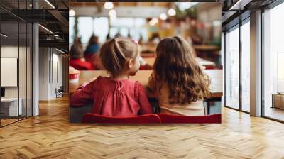 Happy school children in dinner place highschool canteen lunch break Generative AI picture Wall mural