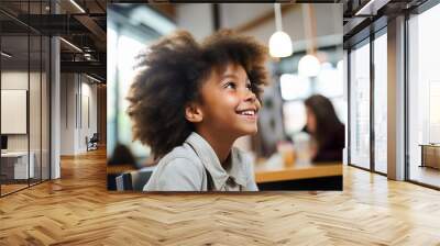 Happy school children in dinner place highschool canteen lunch break Generative AI picture Wall mural