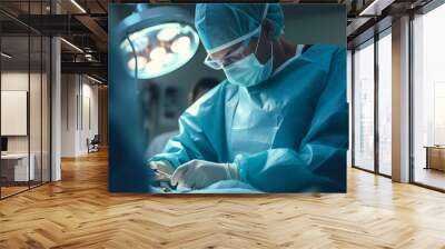 Highly skilled surgeon doctor in operation room after hard successful operation Generative AI Wall mural