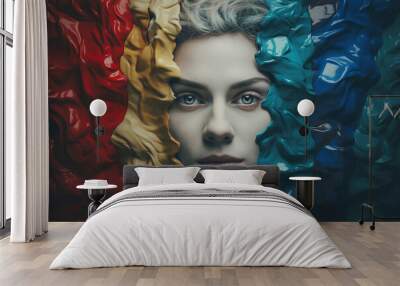 Human face symbolizes psychological instability anxiety and bipolar disorder generative AI Wall mural